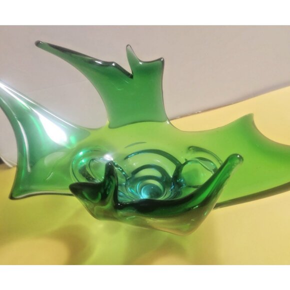 Vintage Large Chalet Canada Art Glass Green to Blue Centerpiece Vase 1960 - Picture 5 of 12